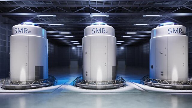 3d rendering group of smr or small modular nuclear reactors power plant 4k footage