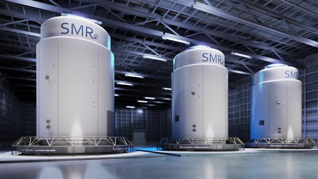 3d rendering group of smr or small modular nuclear reactors power plant 4k footage