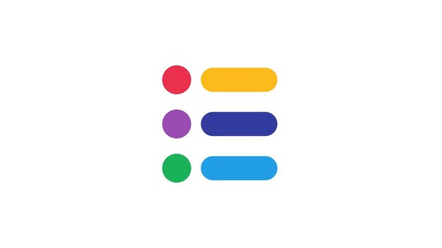 Vibrant motion graphic of a stylized bulleted menu with primary color circles and task bars