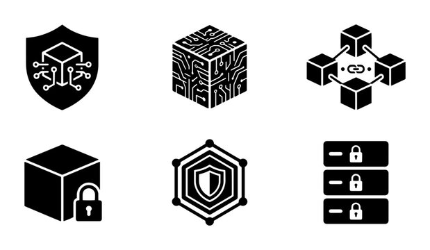 70 Blockchain Technology Icons Set, Digital Security Symbols, Cryptocurrency Network Graphics, Data Encryption Icons, Secure Transactions Vector Elements 100