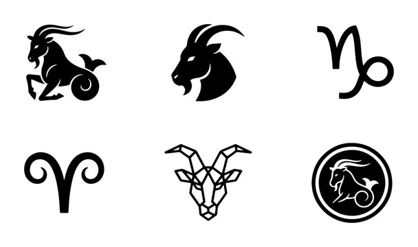 70 Capricorn Zodiac Symbols, Astrology Icons, and Goat Illustrations: Set of 6 Vector Graphics for Celestial and Horoscope Themes 100