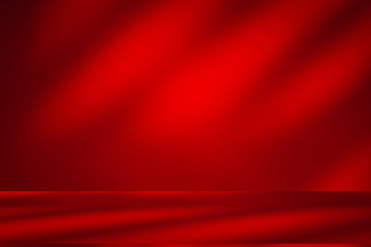 Wall interior background, studio and backdrops show products.with shadow from window color Red background for text insertion and presentation product	