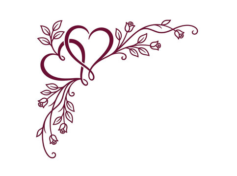 Romantic heart and rose corner design for wedding or valentine cards.
