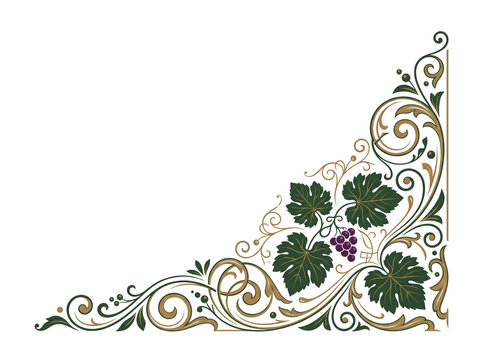 Green grape vine corner frame with golden foliage accents.