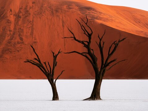 Dead camel thorn trees in deadvlei, namibnaukluft national park, namibia