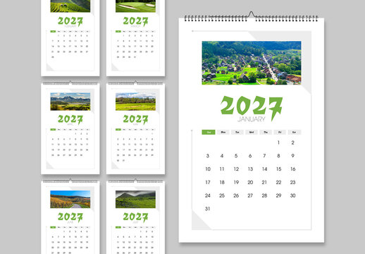 2027 Calendar Template Design with Landscape Photography