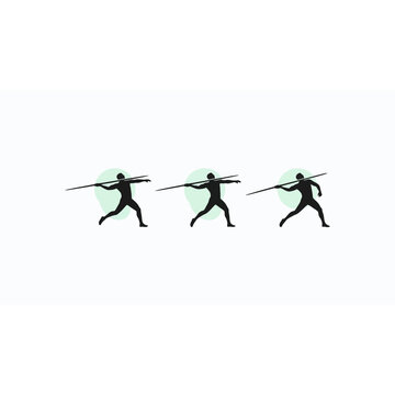 Athletes throwing javelins in sequence silhouette