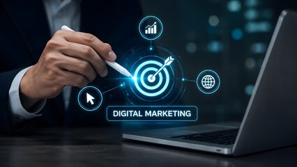 Fototapeta premium Professional analyzing digital marketing data with target focus and modern technology