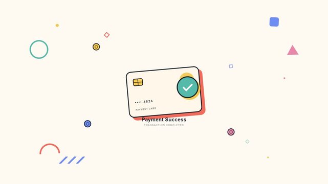 Memphis Style Payment Success Animation with Credit Card