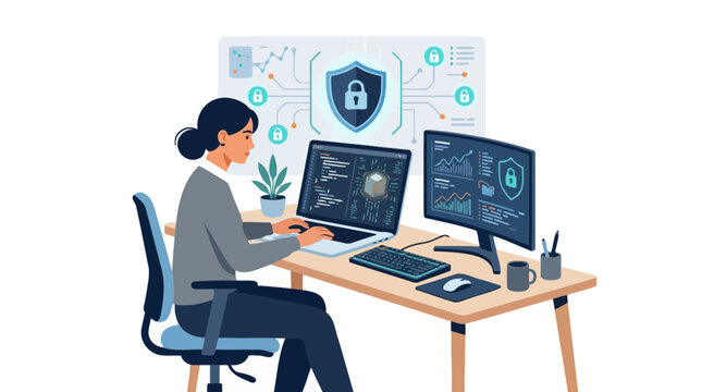 Cybersecurity specialist protecting data on computer network.