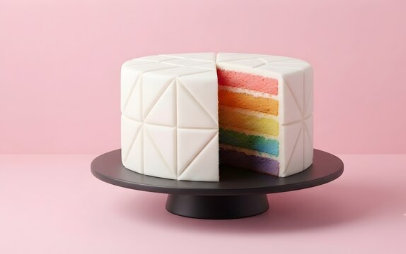  White rainbow layers birthday cake on Cake Stand
