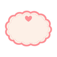 Pink scalloped oval frame with a heart and stitched border.
