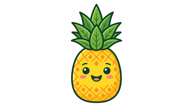 Cute happy pineapple cartoon character illustration isolated on white background