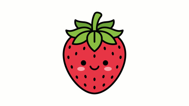 Adorable kawaii strawberry fruit character with happy smiling face cartoon art