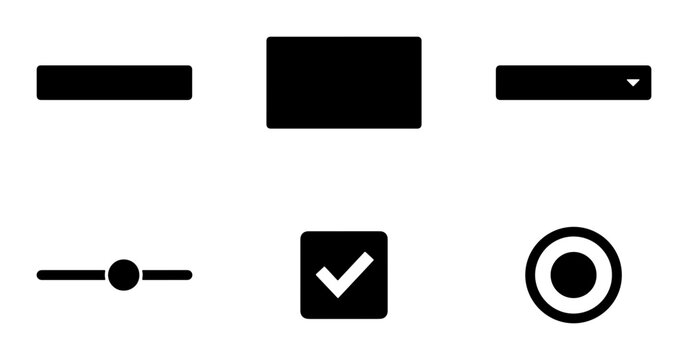 Minimalist UI Elements Set, Vector Icons for Web Design and App Interfaces, Black and White Controls