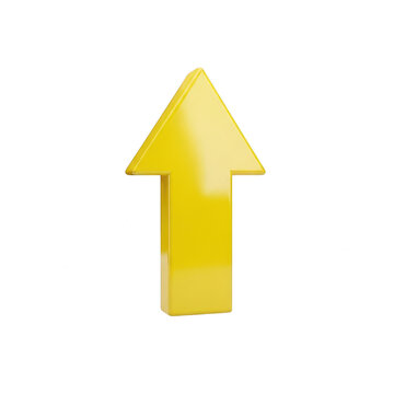 Shiny yellow 3d arrow pointing up isolated on transparent background