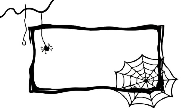 Hand drawn rectangular frame with a small spider and web for halloween design