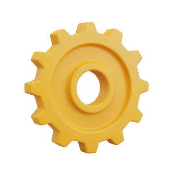Single yellow gear wheel icon for mechanical design isolated on transparent background