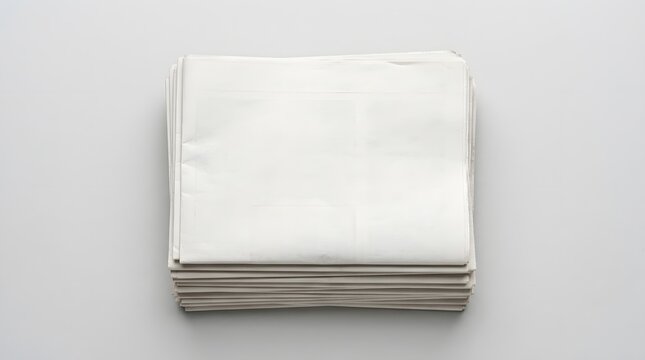 Stack of blank folded newspapers top view isolated. Daily news publishing mockup.