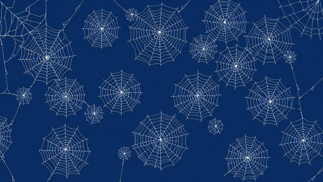 Many spider webs in a pattern on a dark blue background