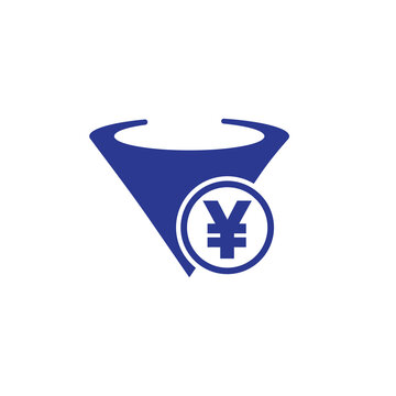 A Minimalist Blue Icon Featuring A Funnel Combined With A Yen Coin