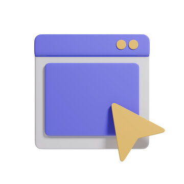 Blank 3d illustration render of a web browser window with a pointer for the dashboard icon