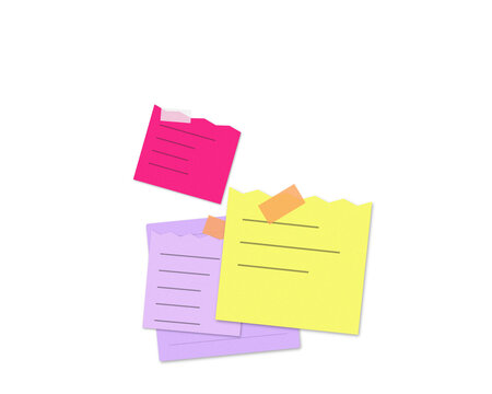 Colorful sticky notes with handwritten text on a white background