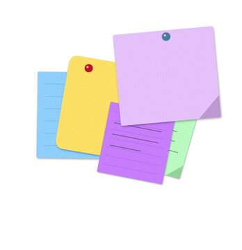 Colorful sticky notes with handwritten text on a white background