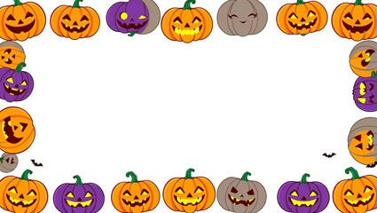 Obraz premium Halloween frame border with cute orange and purple jack o lantern pumpkins