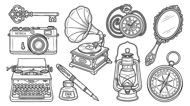 Vintage Music and Audio Equipment Hand Drawn Doodle Illustration with Gramophone, Headphones and Musical Notes