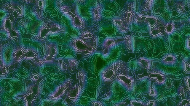 Glowing neon green purple electronic circuit board pattern digital network abstract background. Perfect for showcasing innovation, connectivity, and futuristic concepts in graphic design projects.
