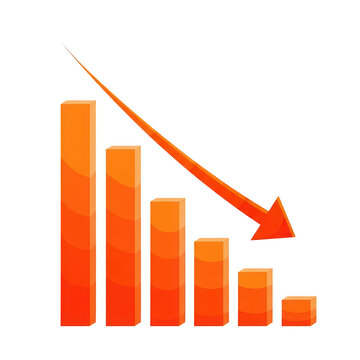 Orange bar chart showing a financial decline and loss isolated on transparent background