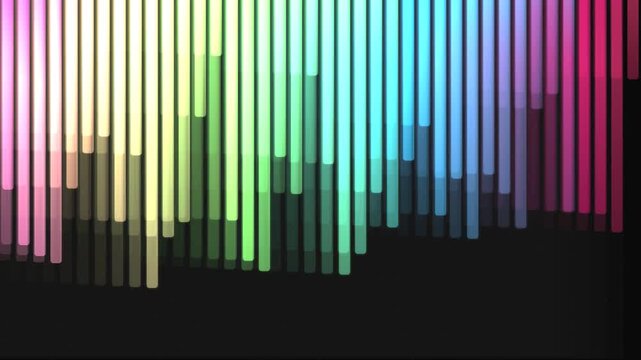 Abstract background with vibrant vertical rainbow light bars for design projects needing rhythmic color transitions and bright gradients. Suitable for web banners and digital artwork.