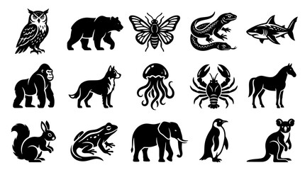 Obraz premium Black White Animal Icons: Wildlife Vector Illustrations for Nature and Zoo Themes