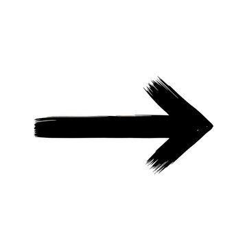 Black brush stroke arrow icon pointing to the right isolated on transparent background