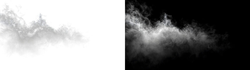 Grey smoke fog bank drifting horizontally with soft misty clouds along the horizon in PNG, Transparent and Black Background Versions great for overlay effects © Tanay