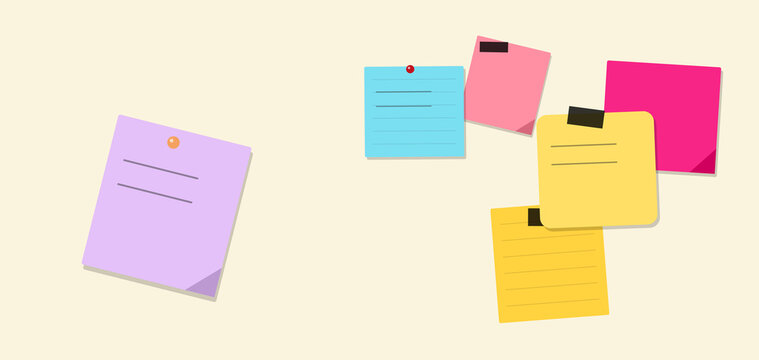 Colorful sticky notes and clipboard floating in air