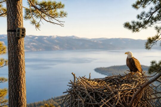 Bald eagle nest monitored by remote wildlife camera