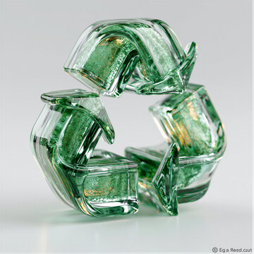 Glossy 3D recycling symbol in emerald green on a minimalist gray backdrop. Cinematic lighting, soft bokeh, and copy space ideal for eco campaigns, green energy marketing, and digital branding.