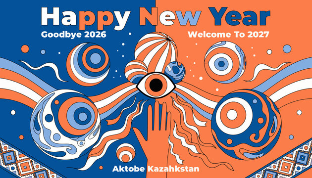 Happy New Year celebration poster with abstract art