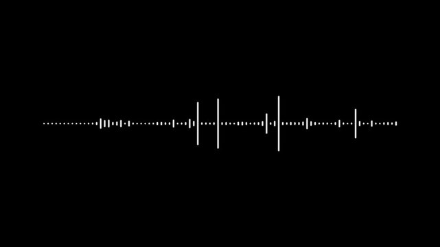 Realistic audio spectrum waveform animation on black background white sound wave frequency visualizer modern music bars voice recorder interface, digital audio technology motion. 4K