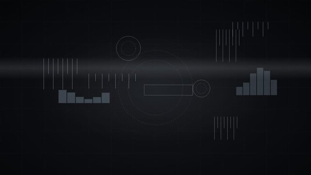 Futuristic HUD interface with digital data charts. Minimalist tech background with glowing infographics. Abstract science and finance dashboard.