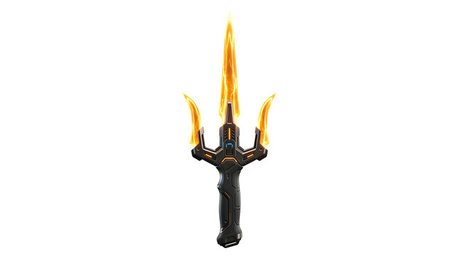 Futuristic Sci-Fi Trident Weapon with Glowing Electrical Energy Blades Isolated on White