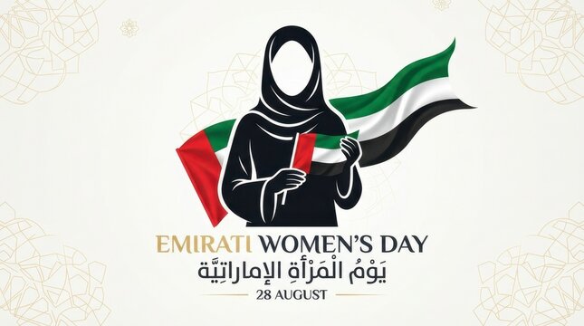 Emirati woman holding uae flags celebrating women's day