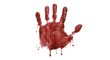 A single bloody handprint with dripping red blood on a transparent background © Chanapat