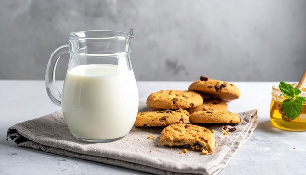 Healthy breakfast with milk and biscuits
