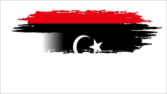 Libya Flag Grunge Animation &ndash; Libya Flag Brush Stroke, National Flag of Libya, Crescent Star Symbol, Patriotic Motion Background