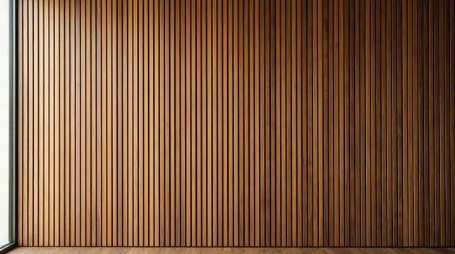 Rustic natural wood panels wall texture with a modern vertical brown wooden slat design.