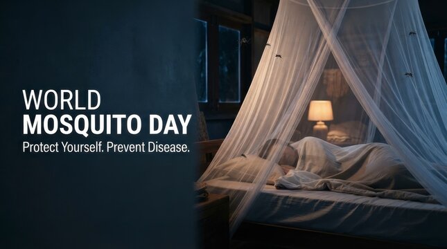 Person sleeping under mosquito net on bed