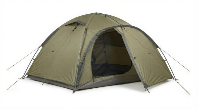 Olive green camping tent, dome shaped outdoor shelter, portable hiking gear for wilderness adventure and tourism